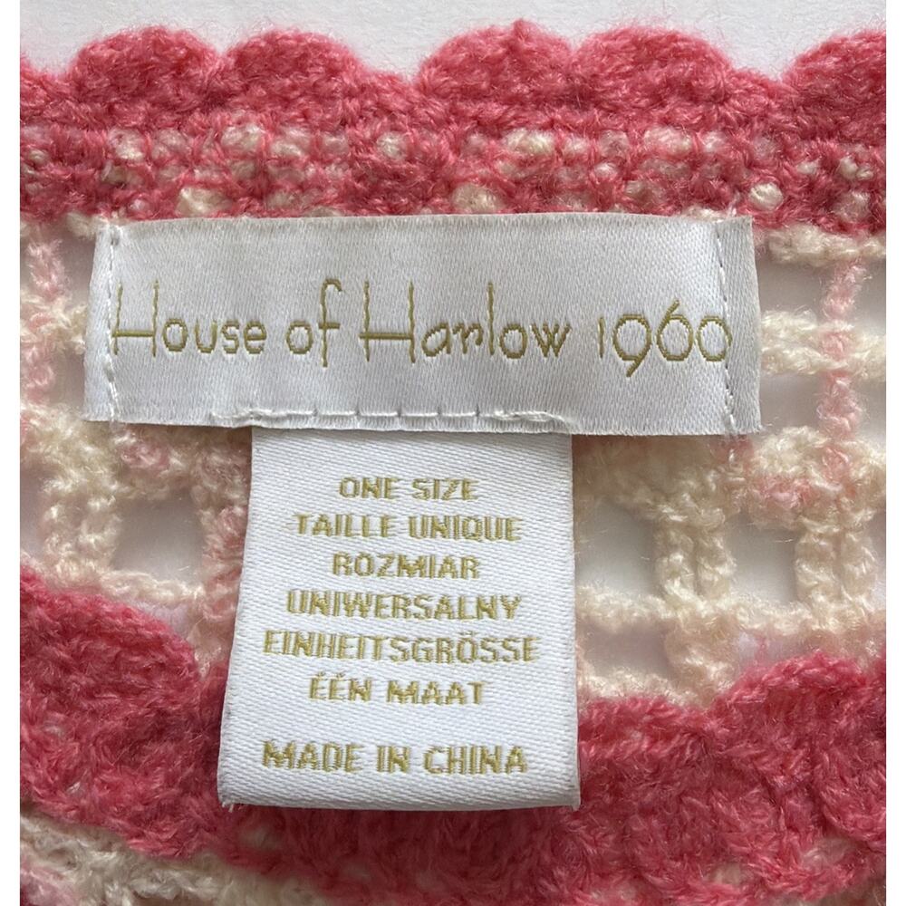 House Of Harlow Poncho OS Pink Bow Granny Square Knit Crochet Shawl Sweater READ - Picture 3 of 9